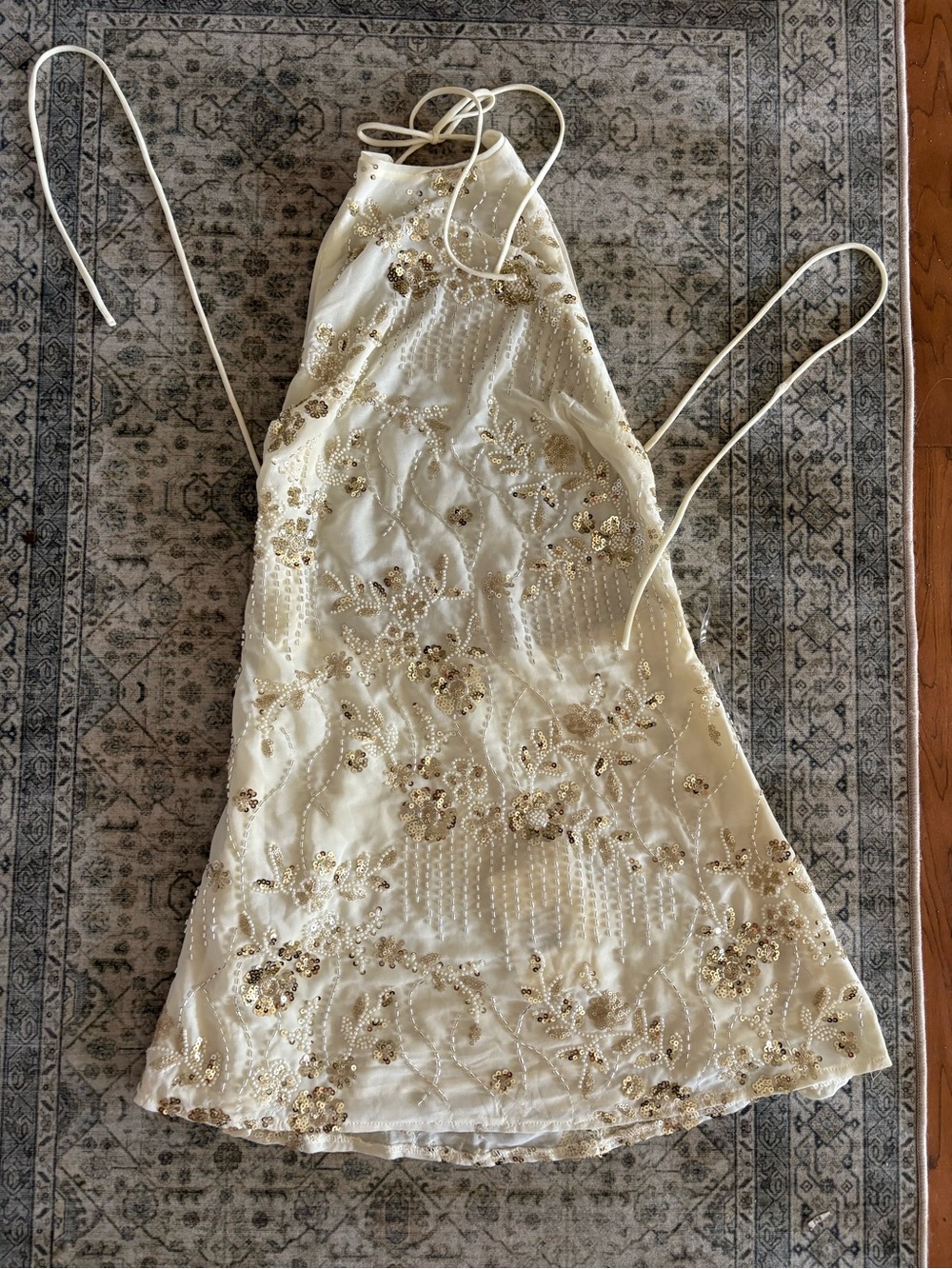 Peppermayo Ivory Halter Mini Dress with Gold Embellishment - Picture 3 of 6